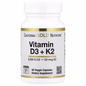 California Gold Nutrition‏, ויטמין D3 + ‏K2‏ בצורת MK-7‏, 60 כמוסות צמחיות